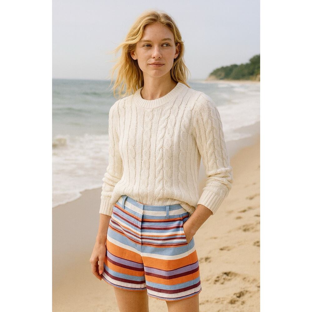 J Crew Multi Colored 100% Cotton Striped Resort Wear Beachy Shorts 8